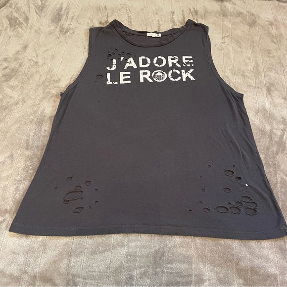 Sundry Tops - Sundry J’Adore Le Rock Distressed Tank Medium
